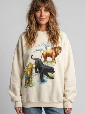 Vintage Wild Cat Jungle Safari Oversize Sweatshirt